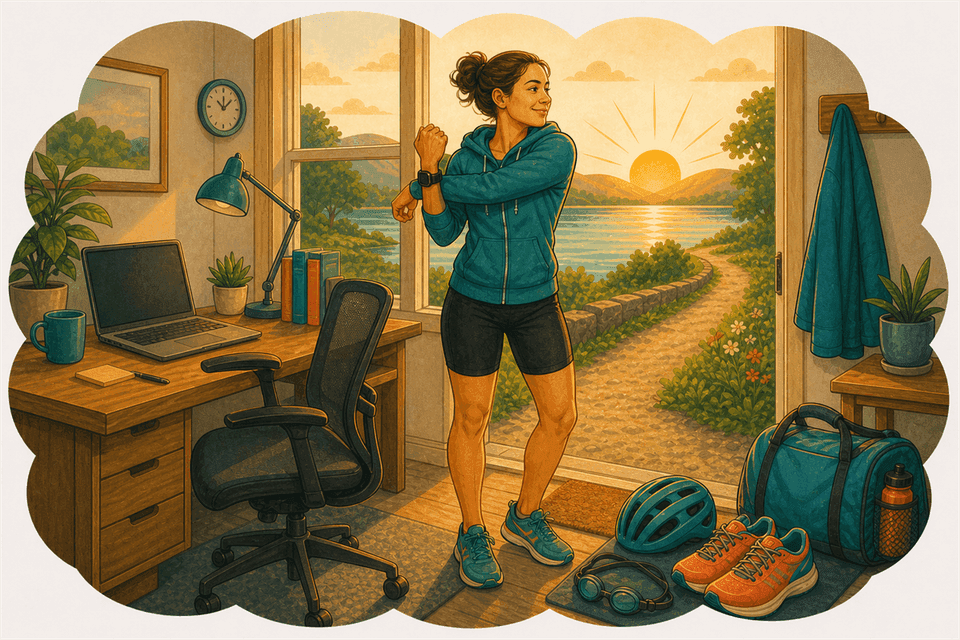 Illustration: Triathlon mit einem Bürojob-Körper: Wo du anfängst