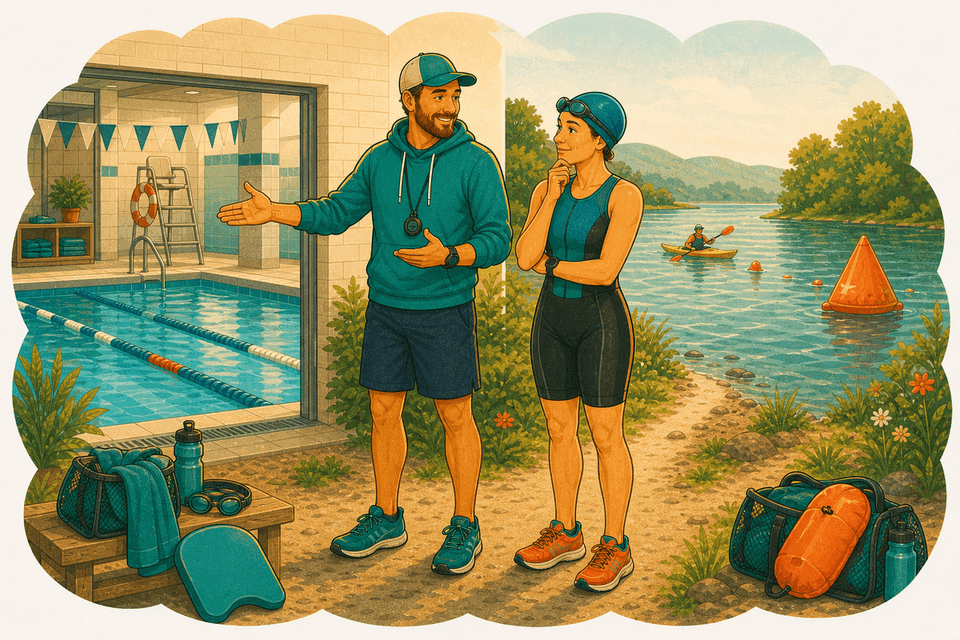 Illustration: Piscine ou eau libre : quoi choisir pour la natation de ton premier triathlon ?