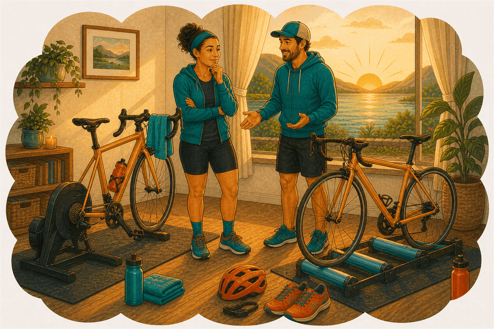 Illustration: Rullo fisso vs. rulli liberi: la guida del principiante per pedalare indoor